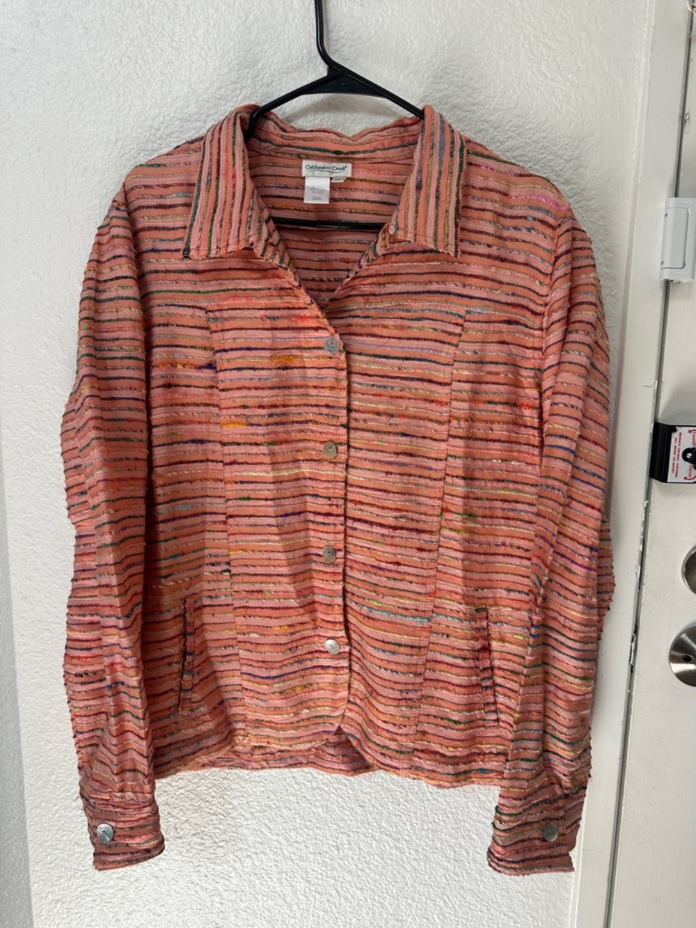 Coldwater Creek Coral Striped Button-Front Shirt